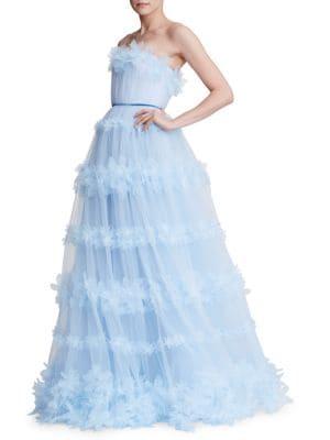 Marchesa Notte Floral Strapless Gown