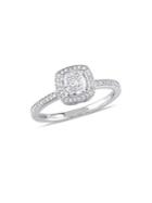 Sonatina 14k White Gold, Cushion And Round Diamond Floating Halo Engagement Ring