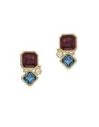 Ripka Boca Diamond, Rhodolite, London Blue Topaz And 14k Yellow Gold Stud Earrings