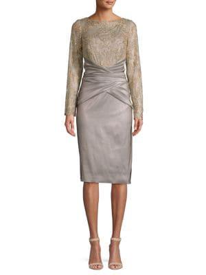Tadashi Shoji Scalloped Lace Long-sleeve Dress
