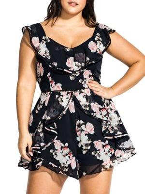 City Chic Plus Lotus V-neck Playsuit