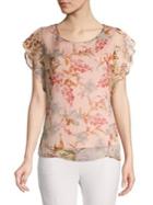 Vince Camuto Petite Floral Flutter-sleeve Top