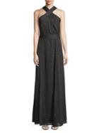 H Halston Cross Halterneck Maxi Dress