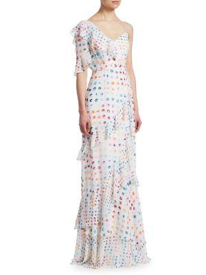Ml Monique Lhuillier Asymmetric Polka Dot Gown
