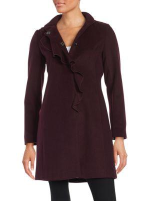 Larry Levine Plus Ruffled Wool-blend Coat