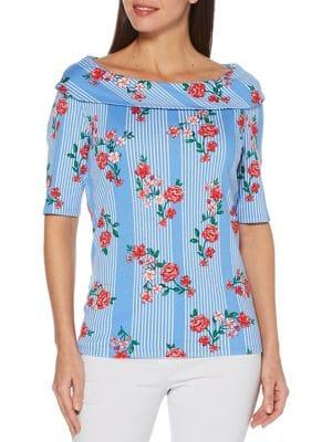 Rafaella Striped & Floral Cotton Top