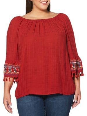 Rafaella Plus Off-the-shoulder Embroidered Top