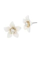Miriam Haskell Vintage Floral White Flower Crystal Stud Earrings
