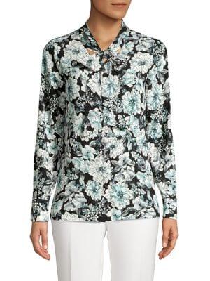 Karl Lagerfeld Paris Floral V-neck Button-down Shirt