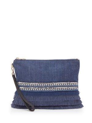 Vince Camuto Elia Embellished Fringe Denim Pouch