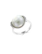 Effy 12.5mm White Mabe Pearl, Diamond & Sterling Silver Accented Solitaire Ring