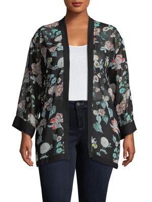 Vince Camuto Plus Floral Kimono-style Cardigan
