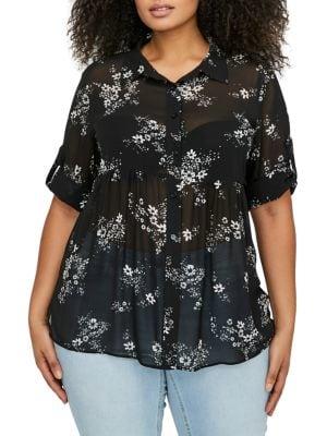 Addition Elle Michel Studio Plus Printed Button-front Top