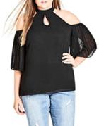 City Chic Plus Pleated Cold-shoulder Top