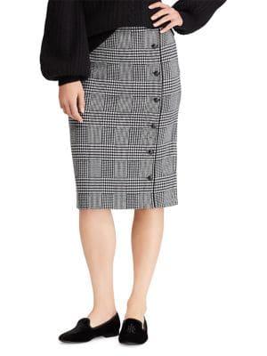 Lauren Ralph Lauren Buttoned Glen Plaid Pencil Skirt