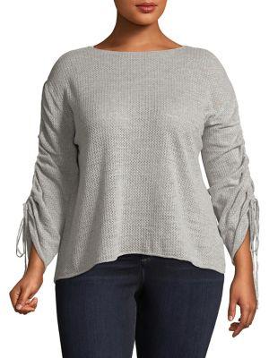 Vince Camuto Plus Plus Ruched-sleeve Cotton Sweater