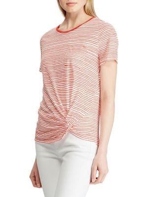 Lauren Ralph Lauren Striped Twist-knot Linen-blend Pocket Tee