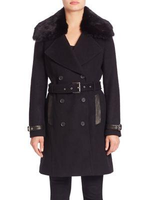 Andrew Marc Detachable Fur-collar Trench Coat