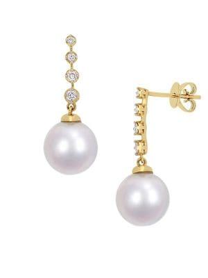 Sonatina 10-10.5mm South Sea Cultured Pearl, Diamond And 14k Yellow Gold Drop Earrings