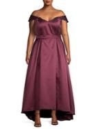 Xscape Plus Off-the-shoulder Mikado High-low Gown