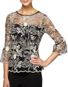 Alex Evenings Plus Three-quarter Laced Blouse