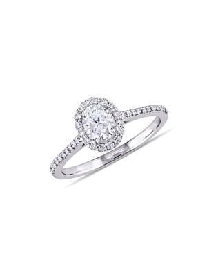 Sonatina 14k White Gold, Oval And Round Diamond Halo Engagement Ring