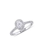 Sonatina 14k White Gold, Oval And Round Diamond Halo Engagement Ring