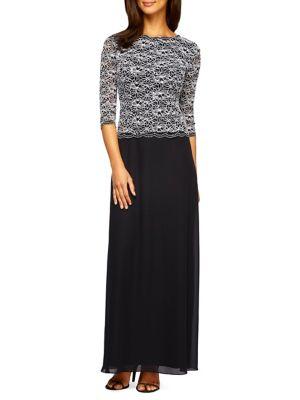 Alex Evenings Lace & Sequin-bodice Column Dress