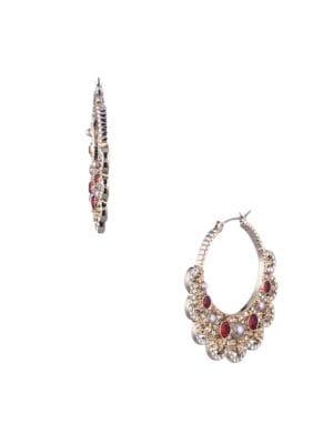 Marchesa Goldtone, Faux Pearl & Crystals Hoop Earrings