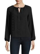 Lord & Taylor Solid Embroidered Peasant Blouse