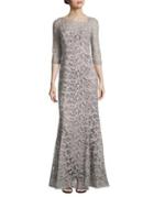 Kay Unger Metallic Lace Mermaid Gown