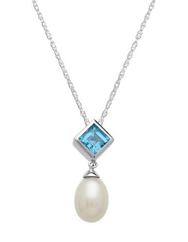 Lord & Taylor Sterling Silver Pearl And Swiss Blue Topaz Pendant Necklace