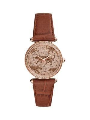Fossil Lyric Rose Goldtone Stainless Steel, Crystal & Leather-strap 3-hand Watch