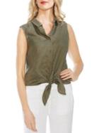 Vince Camuto Front-knot Linen Button-down Shirt
