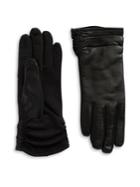 Lord & Taylor Ruched Leather Tech Touchscreen Gloves