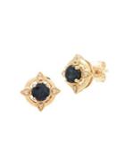Lord & Taylor 14k Yellow Gold, Round Sapphire & Diamond Accent Layered Stud Earrings