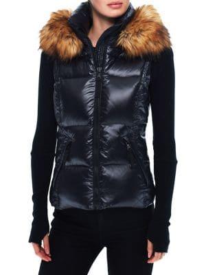 S13 Glossy Faux Fur Hooded Puffer Vest