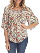 Democracy Smocked Floral Bell-sleeve Blouse