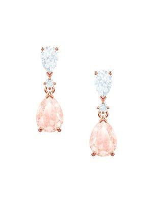 Vintage Clear And Pink Swarovski Crystal Drop Earrings