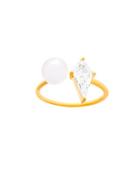 Lord & Taylor Diamond Shape Cubic Zirconia And Fresh Water Pearl Open Ring