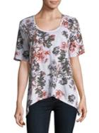 Lord & Taylor Plus Floral Asymmetrical Cotton Tee
