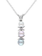 Sonatina Sterling Silver, 4.5-6mm Multicolored Button Pearl & Diamond Pendant Necklace