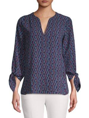 Michael Michael Kors Petite Printed Split V-neck Top