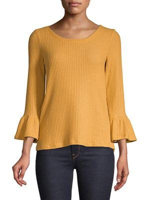 Design Lab Waffle-knit Bell-sleeve Top