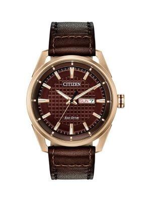 Citizen Drive Rose Goldtone Stainless Steel & Leather-strap Watch