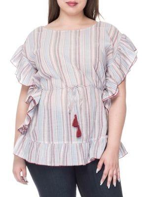 B Collection By Bobeau Plus Anara Stripe Cotton Blouse