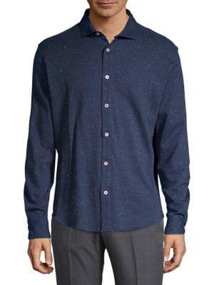Black Brown Cotton Pique Button-down Shirt