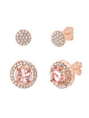 Lord & Taylor Set Of Two Crystal Halo & Pave Stud Earrings