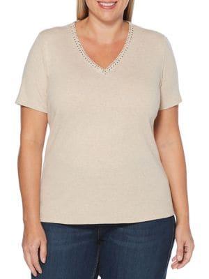 Rafaella Plus Embellished V-neck Top