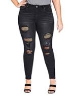 City Chic Plus Fishnet Ripped Skinny Jeans